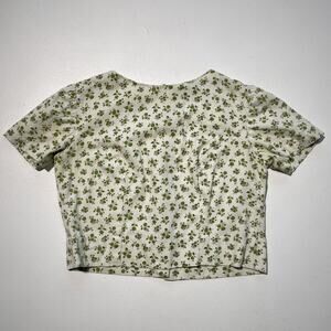 Vtg 50s 60s Green Floral Cropped Cottagecore Top / Tailored Handmade Sz S/M